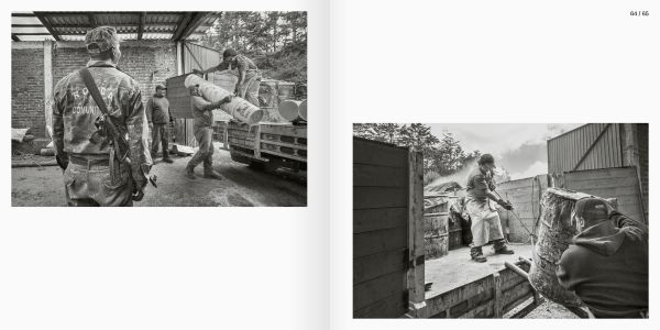 Book cover of Rebellious Forests, with a figure wearing a skeleton of animal on head, standing near a tree, with mountains behind. Published by Kulturalis.