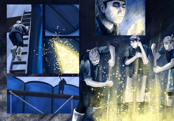 Book cover of Hikobae: 15 Views Beyond Iogi, with a mother holding a child, with large fish swimming behind. Published by Kulturalis.