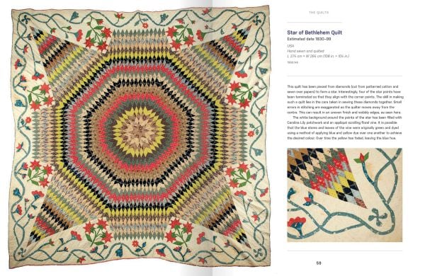 Book cover of Quilts at the American Museum & Gardens; featuring a bright coloured quilt with a star pattern. Published by Kulturalis.