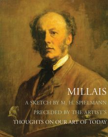 Book cover of Millais: A Sketch by M. H. Spielmann, Preceded by the Artist's Thoughts on our Art of Today; with a self-portrait of the painter holding a paint palette. Published by Pallas Athene.