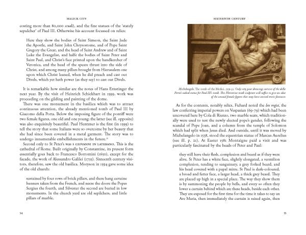 Book cover of Magick City: Travellers to Rome from the Middle Ages to 1900, Volume I. The Middle Ages to the Seventeenth Century, with oil painting titled 'Campo Vaccino', with figures. Published by Pallas Athene.