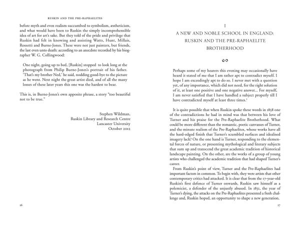 Book cover of A New and Noble School, Ruskin and the Pre-Raphaelites, with Gabriel Charles Dante Rossetti standing with John Ruskin, who holds walking stick. Published by Pallas Athene.