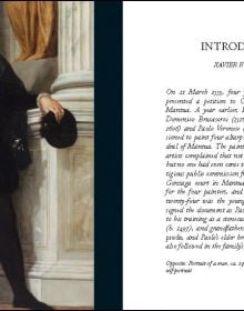 Portrait of young white man in black hat and white ruff, 'LIVES OF VERONESE', in blue font below, by Pallas Athene.