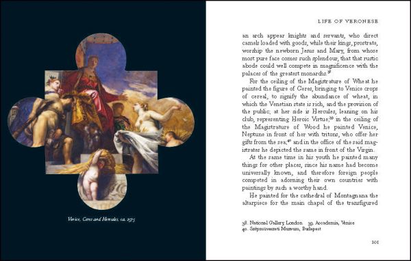 Portrait of young white man in black hat and white ruff, 'LIVES OF VERONESE', in blue font below, by Pallas Athene.