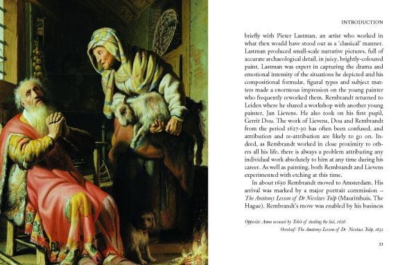 Self-portrait of Rembrandt, 'LIVES OF REMBRANDT', in white font below, by Pallas Athene.