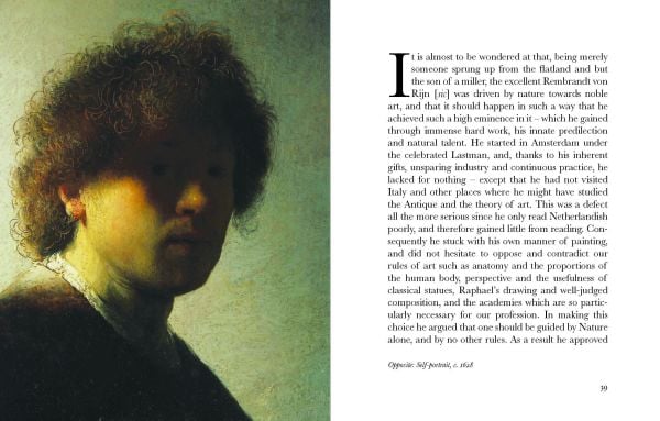 Self-portrait of Rembrandt, 'LIVES OF REMBRANDT', in white font below, by Pallas Athene.