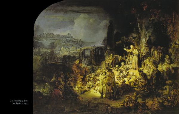 Self-portrait of Rembrandt, 'LIVES OF REMBRANDT', in white font below, by Pallas Athene.