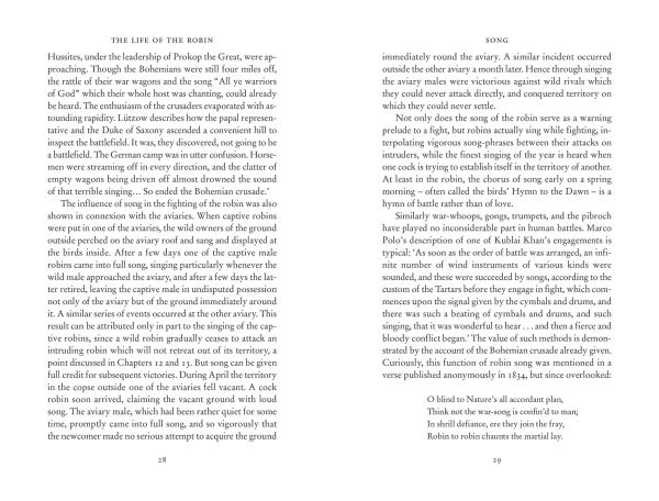 Red robin perched on tree branch, on cover 'The Life of the Robin', by Pallas Athene.