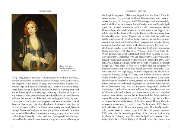 Book cover of Magick City: Travellers to Rome from the Middle Ages to 1900, Volume II, The Eighteenth Century, with a painting titled 'The Interior of the Pantheon, Rome' by Giovanni Paolo Panini. Published by Pallas Athene.