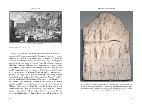 Book cover of Magick City: Travellers to Rome from the Middle Ages to 1900, Volume II, The Eighteenth Century, with a painting titled 'The Interior of the Pantheon, Rome' by Giovanni Paolo Panini. Published by Pallas Athene.