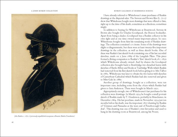 Book cover of A John Ruskin Collection, with the artist in later life, leaning against a stone wall holding a walking stick. Published by Pallas Athene.