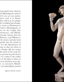 Portrait drawing of Michelangelo by Daniele da Volterra, 'The Life of Michelangelo', in black font below, by Pallas Athene.