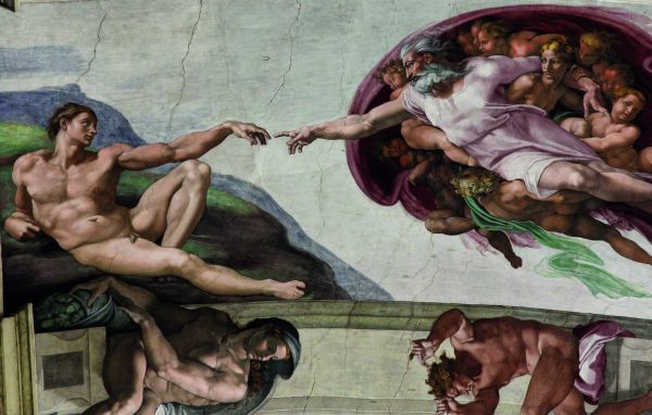 Portrait drawing of Michelangelo by Daniele da Volterra, 'The Life of Michelangelo', in black font below, by Pallas Athene.