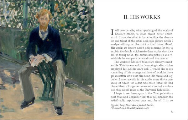 Portrait photography of Édouard Manet, with large beard, 'Emile Zola, Looking at Manet', in white font below, by Pallas Athene