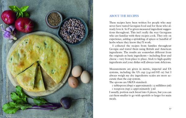Two plates of food filled breads, 'Georgian Khachapuri and Filled Breads', in cream font below, by Pallas Athene.