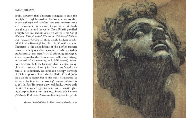 ‘Self-Portrait’ painting by Tintoretto, 'Lives of Tintoretto', in white font below, by Pallas Athene.