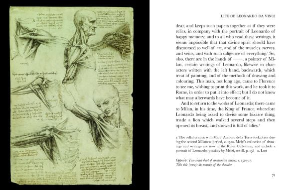 Portrait of a Man in Red Chalk, by Leonardo da Vinci, 'Lives of Leonardo da Vinci', in white font below, by Pallas Athene.