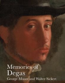 Self-portrait by Edgar Degas, in black hat, 'Memories of Degas', in white font below, by Pallas Athene.