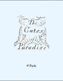 Pale blue book cover of The Gates of Paradise, with illustrations of angels hovering over sunrise. Published by Pallas Athene.