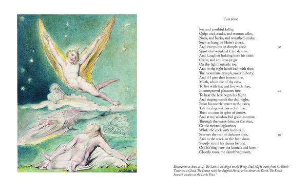 William Blake's artwork 'The Sun at His Eastern Gate', to lower half of sage green cover, 'L’allegro and Il Penseroso', in white font to upper left corner.