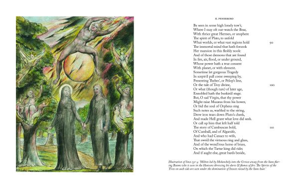 William Blake's artwork 'The Sun at His Eastern Gate', to lower half of sage green cover, 'L’allegro and Il Penseroso', in white font to upper left corner.