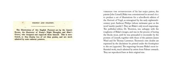Landscape book cover of Thenot and Colinet, featuring William Blake's wood engraving of The Pastorals. Published by Pallas Athene.