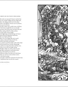 Book cover of The Beast with Two Horns like a Lamb, Apocalypse With Pictures, featuring detail of woodcut print by Albrecht Durer. Published by Pallas Athene.