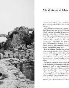 Dark archway in a Libyan city with tall column standing in the light, 'LIBYA', in red font above.