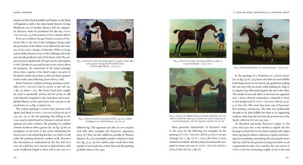 White book cover of James Seymour, featuring a painting titled 'The Match Race', with three riders on horses during race. Published by Pallas Athene.