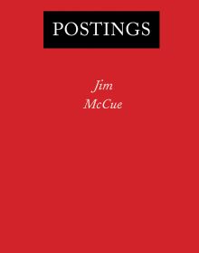 Red cover of Jim McCue's 'Postings', by Pallas Athene.