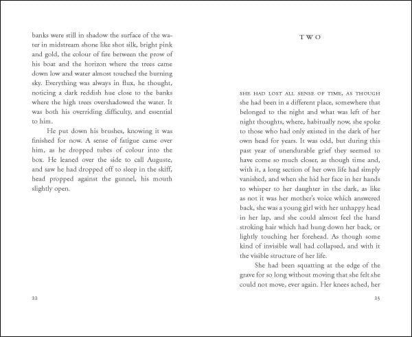 Book cover of Eva Figes' Light: A Day in Monet's Garden, with the artist walking through a mature garden with flowers and shrubs. Published by Pallas Athene.