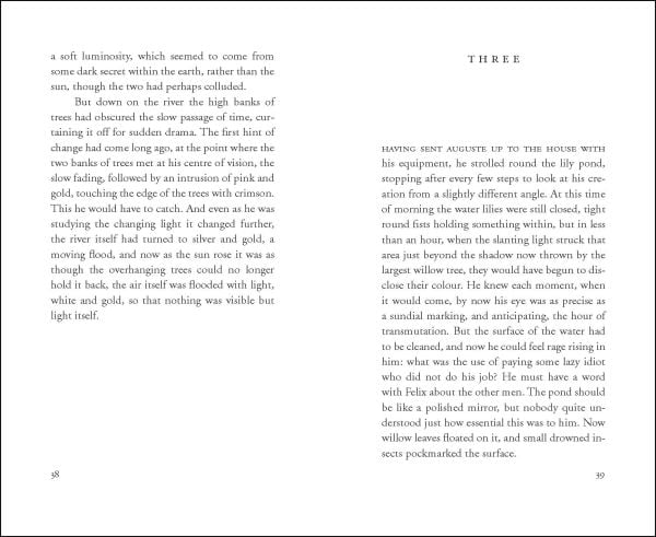 Book cover of Eva Figes' Light: A Day in Monet's Garden, with the artist walking through a mature garden with flowers and shrubs. Published by Pallas Athene.