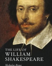 Book cover of The Life of William Shakespeare, with Chandos portrait of male with gold earring in left ear lobe. Published by Pallas Athene.
