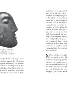 Book cover of Chris Stephens' Henry Moore in Miniature, with a close-up of sculpture of face. Published by Pallas Athene.