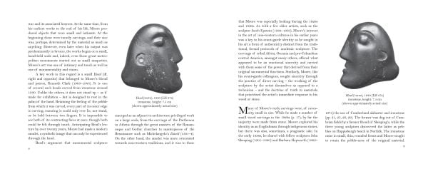Book cover of Chris Stephens' Henry Moore in Miniature, with a close-up of sculpture of face. Published by Pallas Athene.