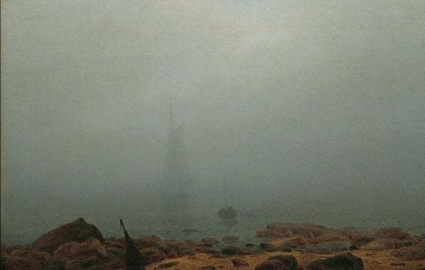 Book cover of Lives of Caspar David Friedrich, with a self-portrait of the German painter. Published by Pallas Athene.