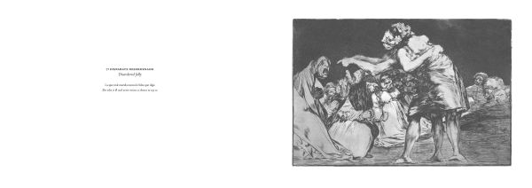 Book cover of The Follies: Los Disparates/Los Proverbios. Francisco de Goya, with an etch of figure. Published by Pallas Athene.