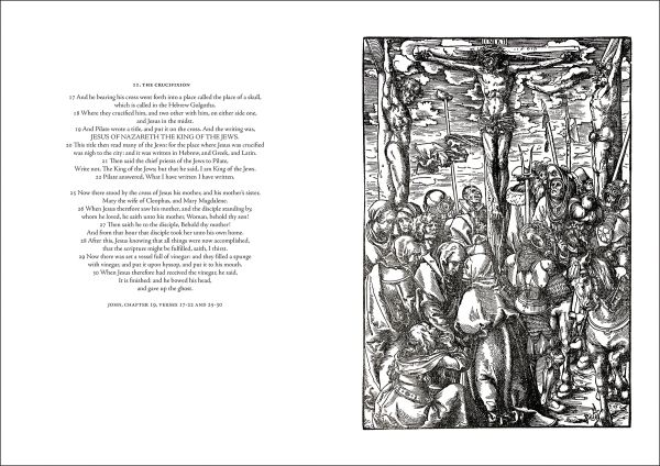 Book cover of Lucas Cranach's Scenes From the Passion, with a woodcut print. Published by Pallas Athene.