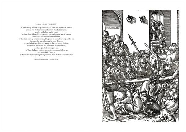 Book cover of Lucas Cranach's Scenes From the Passion, with a woodcut print. Published by Pallas Athene.