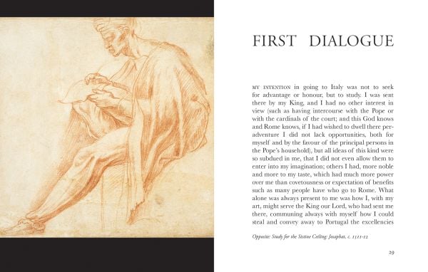 Book cover of Title: Dialogues with Michelangelo, with a self-portrait painting of the Italian artist. Published by Pallas Athene.