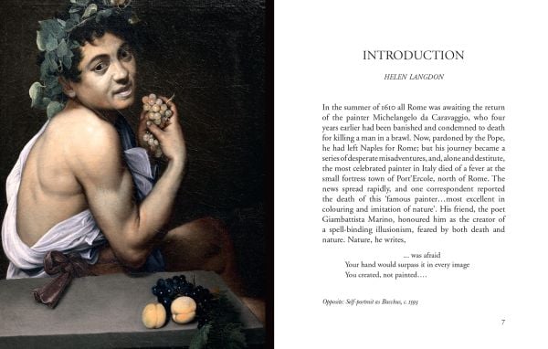 Book cover of The Lives of Caravaggio, with a painting titled 'David with the Head of Goliah', by the artist. Published by Pallas Athene.