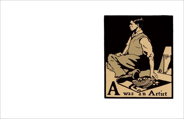 Book cover of An Alphabet; featuring a figure selling portraits. Published by Pallas Athene.