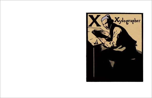 Book cover of An Alphabet; featuring a figure selling portraits. Published by Pallas Athene.