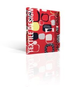 Book cover of Jacqueline Groag: Textile & Pattern Design: Wiener Werkstätte to American Modern, featuring the designer's red and black textile design Abstract Frames and Pebbles, 1952. Published by ACC Art Books.