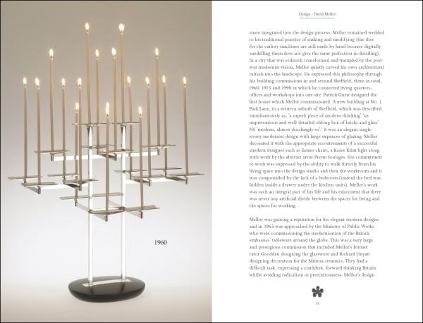 Book cover of David Mellor, Design; with a print of knives, forks and spoons. Published by ACC Art Books.