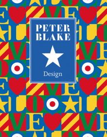 Print design featuring the word 'Love' repeated, on cover of 'Peter Blake, Design', by ACC Art Books.