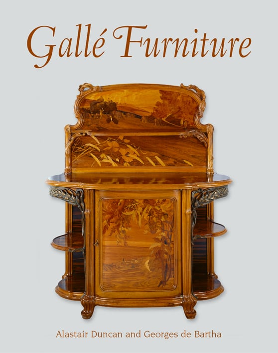 Book cover of Gallé Furniture; with a walnut and oak sideboard decorated with bronze wheat. Published by ACC Art Books.