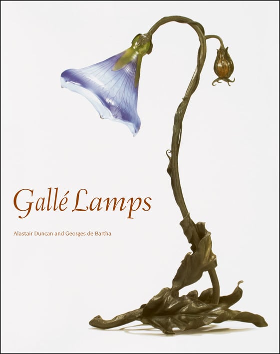 Book cover of Gallé Lamps, featuring an Art nouveau glass lamp 'Belle de jour' circa 1900. Published by ACC Art Books.