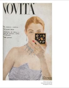 Book cover of Fashion Jewellery, Made in Italy, featuring Italian model Petteni Haggiag wearing printed silk jersey palazzo pyjamas. Published by ACC Art Books.