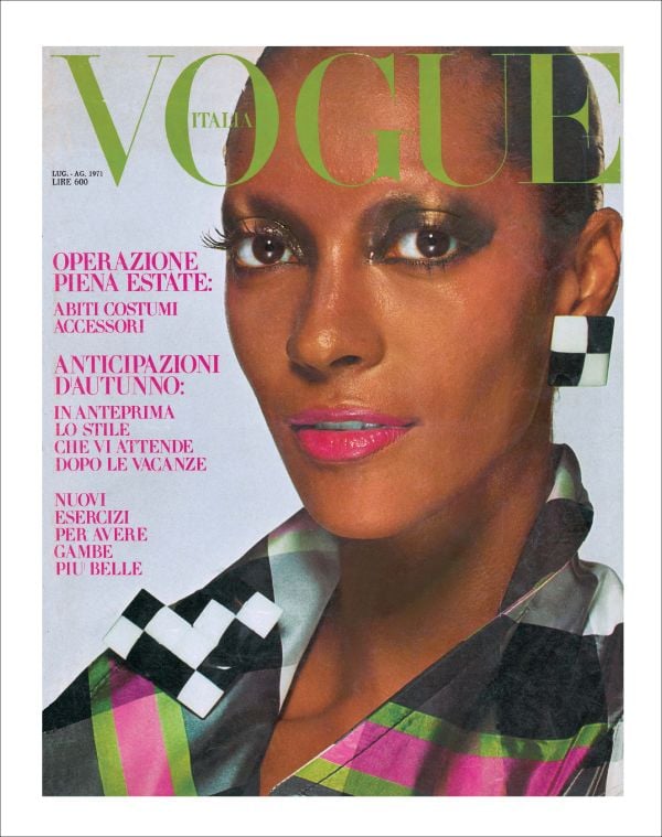 Book cover of Fashion Jewellery, Made in Italy, featuring Italian model Petteni Haggiag wearing printed silk jersey palazzo pyjamas. Published by ACC Art Books.